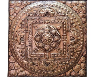 Copper Tibetan Buddhist Mandala Mandap Thangka Metal Art Wall Hangings, Handmade Home Decor Wall Hanger, Best Housewarming Gifts