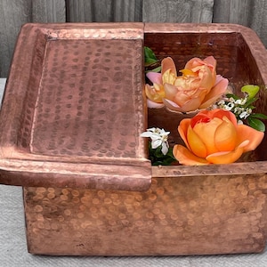 Quadratische Kupfer-Pediküre-Spa-Badeschale mit abnehmbarer Fußstütze | Füße Massage Warm Einweichen Becken Wanne | Schönheitssalon Blumendekoration Schalen
