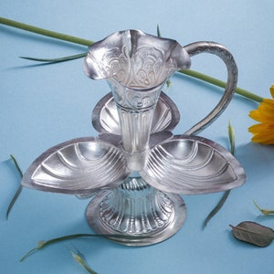 Silver Plated Diya Tikadani for Puja Arati | Copper Pooja Diya Lamp Tikadaani