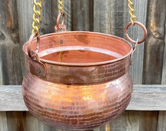 Copper Planter (Set of 3), Metal Plant Pot with Brass Chain, Hanging Plant Pot, Plant Flowerpot Accessory, Wall Hanging Planter