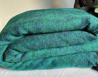 Green Blue Mix Yak Wool Meditation Blanket &#39;XL&#39; | Yogic Shawl | Travel Friendly Wrap | Big Sized Woolen Throw | Light-weighted | Soft | Warm