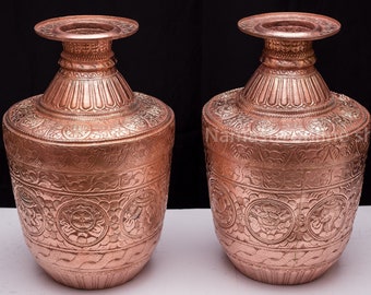 Copper Astamangal Puja Kalash | Water Storage Pot for Pooja