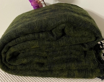 Green Yak Wool Meditation Blanket &#39;XL&#39; | Yogic Shawl | Travel Friendly Wraps | Big Sized Woolen Throw | Light-weighted | Soft | Warm | Cozy