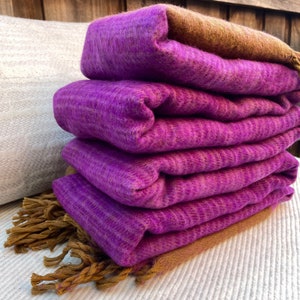 Purple Brown Mix Yak Wool Meditation Blanket XL | Himalayan Yogic Shawl | Lightweight Travel Wrap | Soft Warm Handloomed Wool Throw