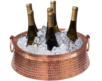 Copper Ice Bucket, Ice & Drinks Cooler, Circular Round Beverage Chiller, Beer Cooling Tub, Bottle Holder, Flower Decoration Bowl, Gift Item