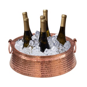 Copper Ice Bucket, Ice & Drinks Cooler, Circular Round Beverage Chiller, Beer Cooling Tub, Bottle Holder, Flower Decoration Bowl, Gift Item