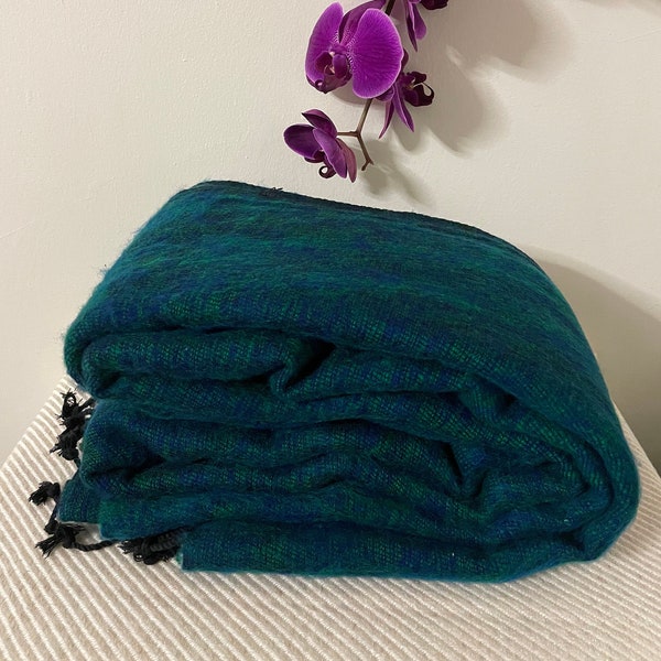 Green Blue Mix Yak Wool Meditation Blanket 'XL' | Yogic Shawl | Travel Friendly Wrap | Big Sized Woolen Throw | Light-weighted | Soft | Warm