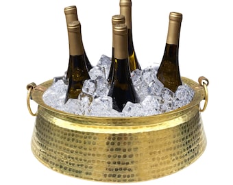 Brass Ice Bucket, Ice & Drinks Cooler, Circular Round Beverage Chiller, Beer Cooling Tub, Bottle Holder, Flower Decoration Bowl, Gift Item