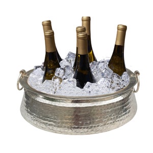 Silver Plated Copper Ice Bucket, Ice & Drinks Cooler, Circular Round Beverage Chiller, Beer Cooling Tub, Bottle Holder, Flower Decor Bowl