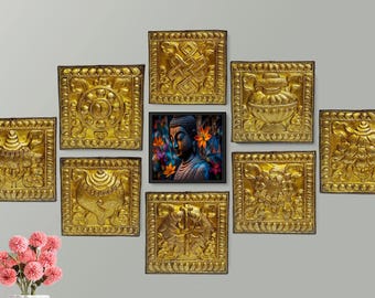 Brass Ashtamangala Wall Hanging Set | Buddhism 8 Auspicious Symbols | Astamangal Set Home Decor Wall Hanger
