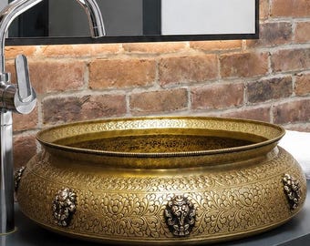Handcrafted Wash Sink Basin | Brass Spa Pedicure Bowl with Footrest | Feet Massage Relaxation Tub