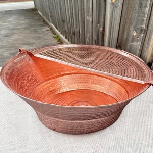 Copper Spa Pedicure Bowl with Footrest & Handles | Feet Warming Relaxation Bath Basin | Foot Soaking Massage Tub | Flower Decoration Bowl