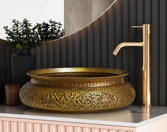 Bathroom Wash Sink Basin | Brass Spa Pedicure Bowl with Footrest | Feet Massage Relaxation Tub