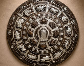 Handmade Brass Zodiac Mandala Wall Hanging, Two-Tone Finish, Made in Nepal