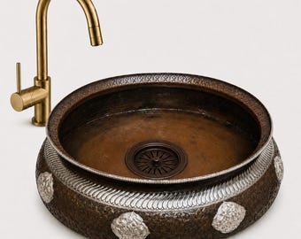 Copper Bathroom Vessel Sink Basin | Black Polished Spa Pedicure Bowl with Footrest