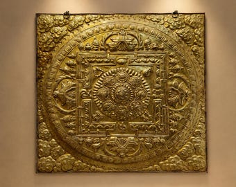 Handmade Brass Buddhist Mandala Wall Hanging, Ashtamangala Decor, Made in Nepal