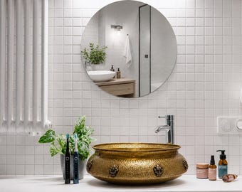 Hammered Brass Wash Sink Basin | Spa Pedicure Bowl with Footrest | Feet Massage Relaxation Tub