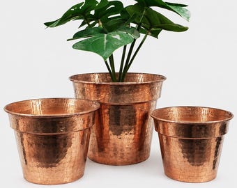 Handmade Copper Planter Pots | Set of 3 & Large Single Hammered Pots