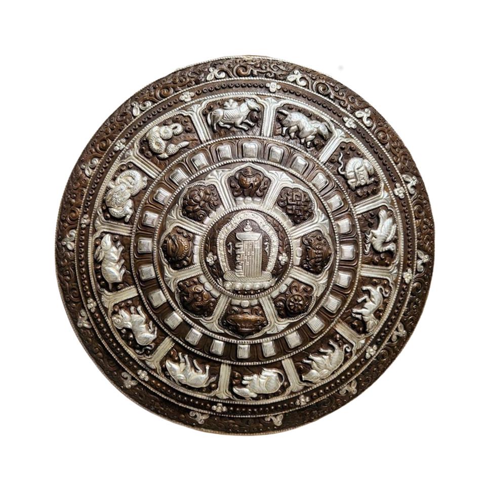 Brass Kaal Chakra Mandala Home Decor Wall Hanging with 8 Auspicious Astamangal Symbols and 12 Chinese Zodiac Signs | Best Housewarming Gifts