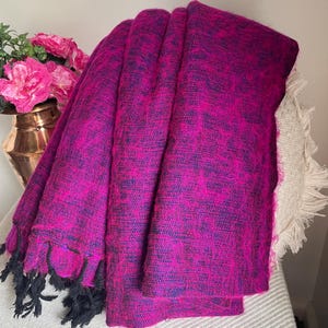 Hot Pink Yak Wool Meditation Blanket &#39;XL&#39; | Yogic Shawl | Travel Friendly Wraps | Big Sized Woolen Throw | Light-weighted | Soft | Warm