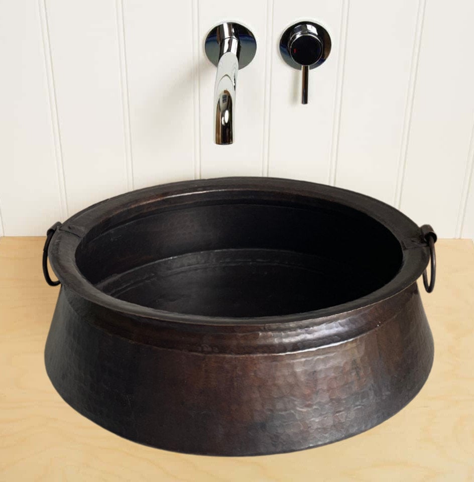 Copper Bathroom Decor Vessel Sink Black Wash Basin With Etsy