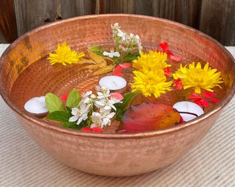 Round Copper Spa Pedicure Bowl | Feet Warm Soaking Massage Tub | Foot Relaxation Bath Basin | Beauty Salon Flower Decoration Bowl