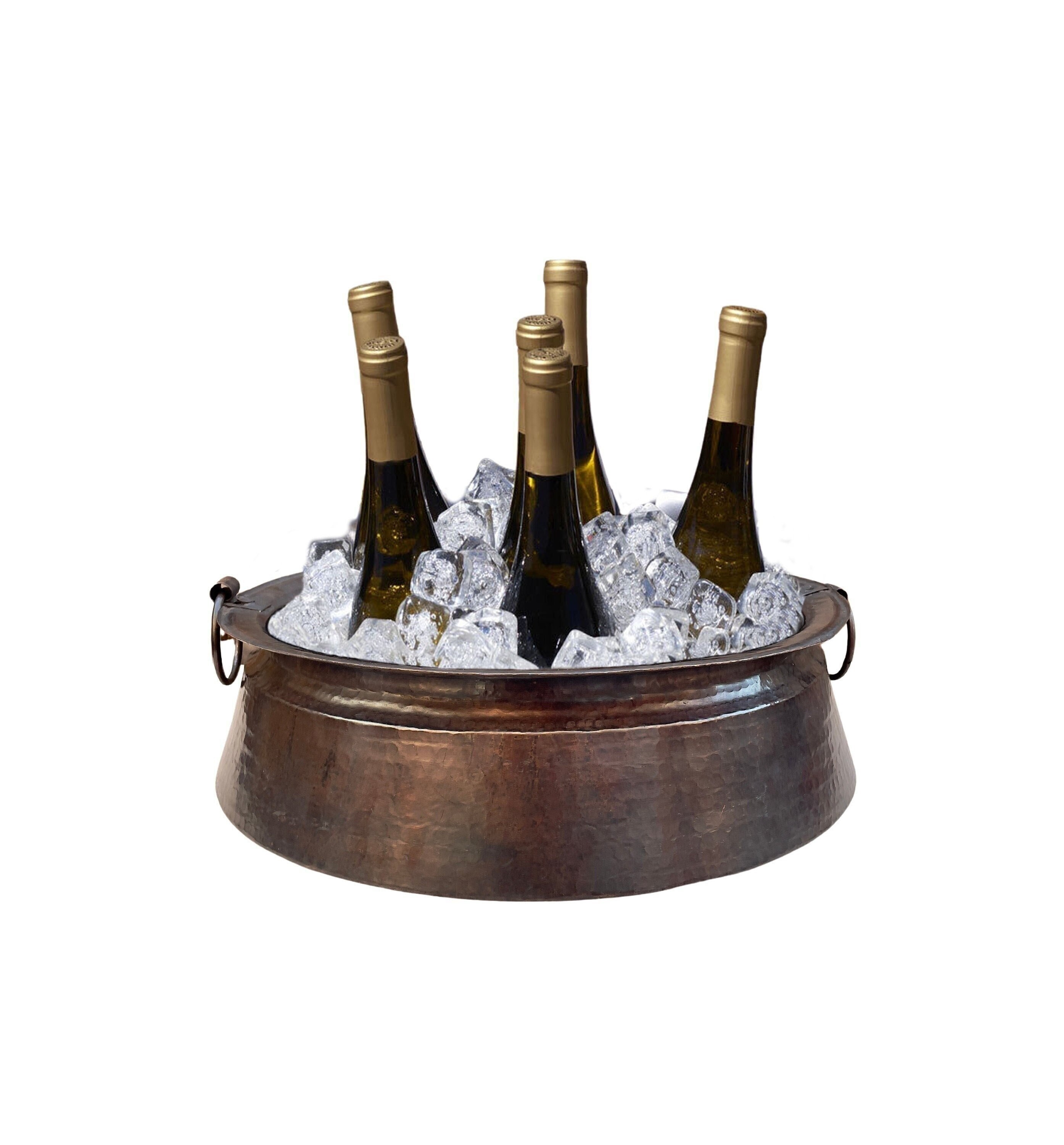 Black Polished Copper Oxidized Ice Bucket, Ice & Drinks Cooler, Round Beverage Chiller, Beer Cooling Tub, Bottle Holder, Flower Decor Bowl