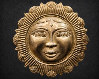 Brass Surya Sun Wall Hanging | Handmade Celestial Decor | Nepal Origin