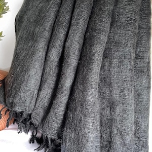 Charcoal Yak Wool Meditation Blanket &#39;XL&#39; | Yogic Shawl | Travel Friendly Wraps | Big Sized Woolen Throw | Light-weighted | Soft | Warm