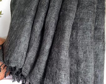 Charcoal Yak Wool Meditation Blanket &#39;XL&#39; | Yogic Shawl | Travel Friendly Wraps | Big Sized Woolen Throw | Light-weighted | Soft | Warm