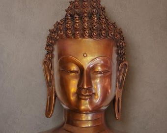 Handmade Marble Resin Buddha Face Wall Hanging, Copper Finish, Made in Nepal