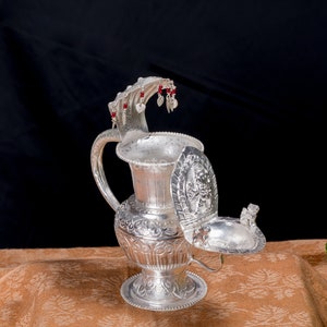 Handmade Silver Plated Ganesha Diya Lamp | Copper Snake Sukunda, Asta Mangal Carvings image 2