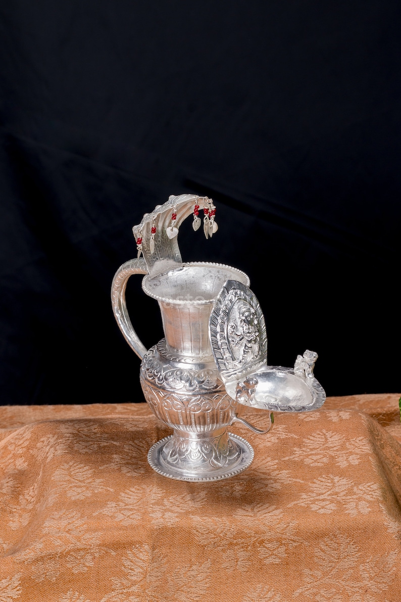 Handmade Silver Plated Ganesha Diya Lamp | Copper Snake Sukunda, Asta Mangal Carvings image 2