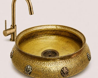 Handmade Wash Sink Basin | Brass Spa Pedicure Bowl with Footrest | Feet Massage Relaxation Tub