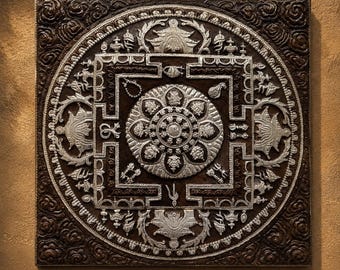 Handmade Brass Mandala Wall Hanging, Two-Tone Buddhist Decor, Made in Nepal