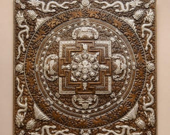Handmade Brass Dragon Mandala Wall Hanging, Two-Tone Finish, Made in Nepal