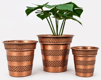 Handmade Copper Planter Pots | Hammered Metal Plant Pots | Set of 3 or Single