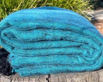 Teal Yak Wool Blanket Blue Light Weight Throws Soft and Warm Oversized Shawl Meditation Wrap Handmade Nepal