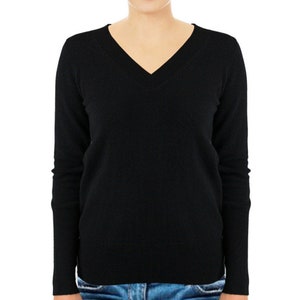 Cashmere Wool Blend Sweater Black Unisex V Neck