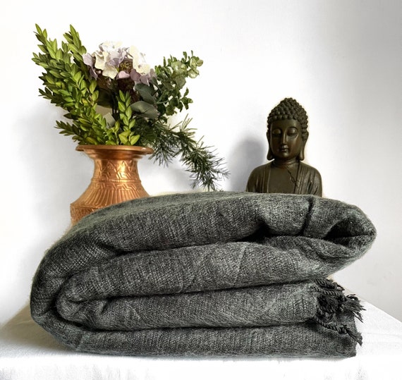 Charcoal Yak Wool Meditation Blanket XL Yogic Shawl Travel