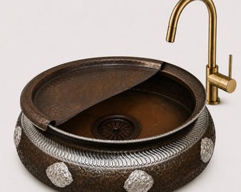 Copper Spa Pedicure Bowl with Footrest | Black Polished Feet Soak Massage Relaxation Tub | Bathroom Wash Sink Basin