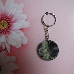 Hand Painted Mandala on 1.5&quot; round wood keychain.