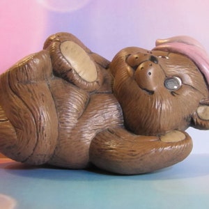 Hand-Painted Ceramic Sleeping Teddy Bear with Night Cap | Cozy Collectible Gift