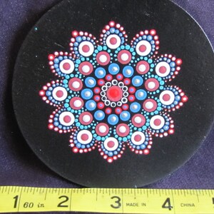Hand Painted Mandala on 4&quot; round wood