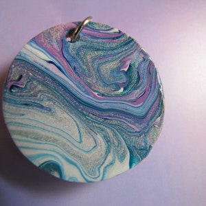 Hand Painted Abstract Pour Style on 1.5&quot; round wood keychain or necklace.