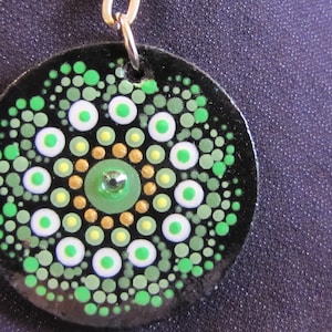 Hand Painted Mandala on 1.5&quot; round wood keychain.
