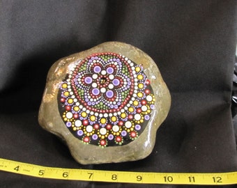 Blue Flower Circle Rock Dot Mandala