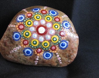 Hand Painted Dot Mandala on Natural Ohio Field Stone