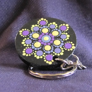 Hand Painted Mandala on 1.5&quot; round wood keychain.