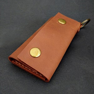 HANDMADE Cognac Leather Key Holder with Secret Pocket for RFID key fob / Key Case / Handle Brown Key Chain / Custom Gift for Boyfriend